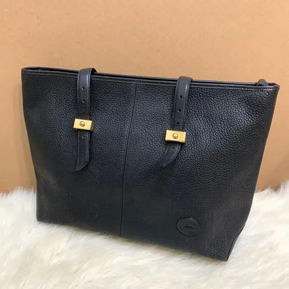 DOONEY & BOURKE Large Rare Vintage METRO Tote Black Pebbled All Weather Leather - Picture 2 of 16